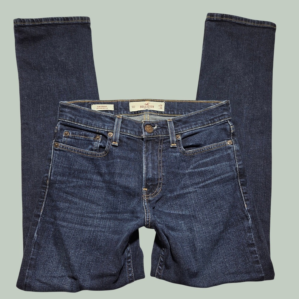 Hollister Mens Slim Straight Epic Flex Dark‎ Wash Denim Jeans 28x30
